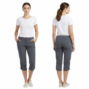 ⭐Eddie Bauer Womens Capri Ruched Hiking Pants Gray Sz 2 Stretch Travel 5 Pockets